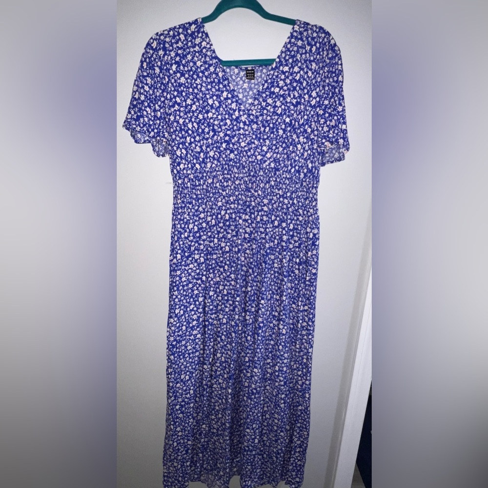 Blue and white floral maxi dress